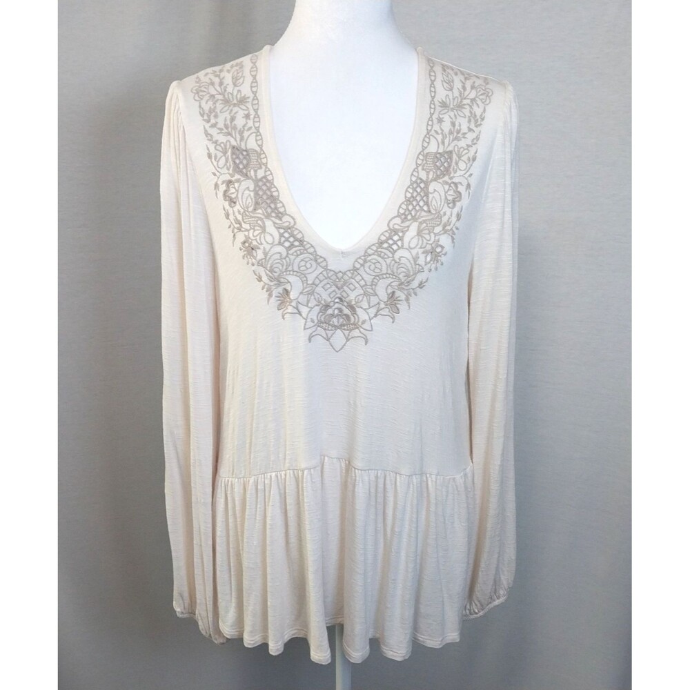 Torrid Babydoll V Neck Embroidered Long Sleeve Top Ivory Cream Size 00